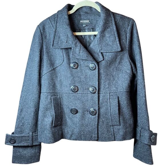 Coffeeshop Women's Gray Wool academia Pea trench Coat Size L double breasted - Picture 1 of 11
